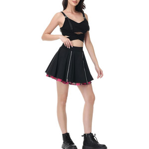 Minifalda gótica a cuadros para mujer, estilo punk, cintura alta, línea A, con cremalleras laterales, falda plisada de tartán rojo - Product Image 6