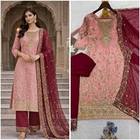 Ensemble Kurti 3 pièces haut de gamme avec broderie et travail de sequins, doublure en micro-coton, prêt-à-porter, idéal pour les fêtes, vente en gros