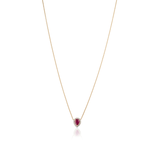 New Trendy Products Minimalist 100% Genuine Ruby & Diamond <b>Solid</b> 18K Yellow <b>Gold</b> Solitaire Halo <b>Pendant</b> Necklace Gift For Her - Product Image 1