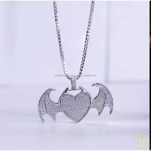 Fully Iced Heart Wing Pendant Necklace In Sterling Silver With Moissanite Diamonds Urban Hip Hop Jewelry - Product Image 3