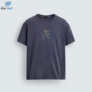Camiseta de algodón extragrande para hombre, manga corta, cuello redondo, estampado frontal, estilo casual urbano, talla grande, jersey de punto azul oscuro - Product Image 4