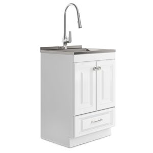 Mobile Lavanderia Lawrence 24 Pollici Bianco con Rubinetto e Lavello in Acciaio Inox, Elettrodomestico Premium - Product Image 1