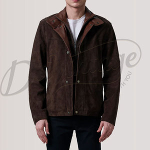 Chaqueta de Gamuza Marrón Oscuro para Hombre con Cuello de Cuero Liso en Capas, Piel de Oveja Auténtica, Corte Ajustado, Estilo Casual Ejecutivo, Chaqueta Moto - Product Image 6