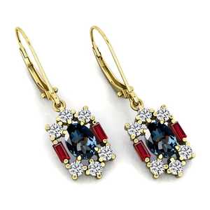 Boucles d'oreilles pendantes en topaze bleue de Londres, style Art Déco, en argent sterling 925 plaqué or 14 carats, avec accent en moissanite de luxe, pour fêtes et cadeaux - Product Image 4