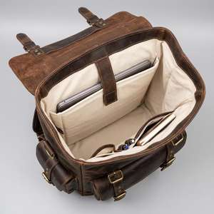 Mochila Enrollable de Cuero Genuino Hecha a Mano, Bolso para Portátil Vintage, Unisex, Impermeable, Mochila de Viaje, Algodón, Moda, LTBP-0001 - Product Image 3