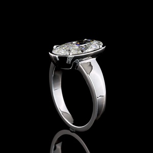 Vintage IGI Certified 3 Carat Elongated Oval <b>Diamond</b> <b>Ring</b> 18K White Gold Heavy Bezel Solitaire Claw Prong Anniversary <b>Ring</b> - Product Image 2