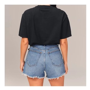 Shorts en jean taille haute pour femme, coupe skinny, délavé, 100 % polyester, couleur unie, décontracté, imperméable, imprimé floral, style automne - Product Image 6