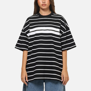 T-shirt rayé noir surdimensionné pour femmes, fabriqué au Pakistan, matière de qualité supérieure, coupe décontractée, coton doux, vêtements décontractés - Product Image 4