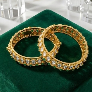 Classic 925 Silver Monzo Bangles Green Stone Designer <b>Kada</b> Bracelet Set for Women Wedding Jewelry - Product Image 4
