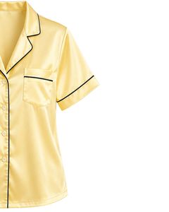 Conjunto de pijama de satén amarillo pastel para mujer, ropa de dormir de seda de lujo, traje de noche con botones, ropa de descanso suave de manga corta. - Product Image 5