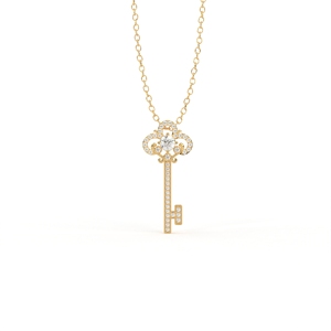Collier pendentif clé en or 14 carats avec diamant cultivé en laboratoire certifié IGI Aarinya, accent diamant, bijoux classiques pour femmes, idéal pour un cadeau quotidien - Product Image 1
