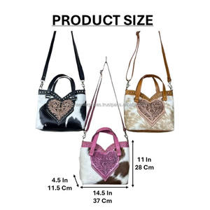 Sac fourre-tout en cuir repoussé style occidental fait main avec fourrure de vache, nouveau design de luxe en forme de cœur, sacs à bandoulière pour femmes 2026 - Product Image 2
