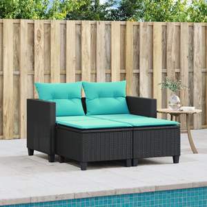 Sofá de Jardín de Ratán PE Negro y Azul, Muebles de Exterior Elegantes de Acero con Recubrimiento en Polvo y Tela - Product Image 3