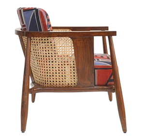 Fauteuil en bois de style mid-century modern, fauteuil lounge rembourré, structure en bois massif, tressage en rotin, meubles de salon - Product Image 5