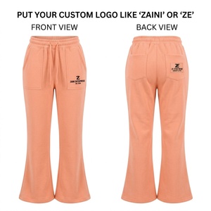 Women Flare <b>Pants</b> Premium 320 GSM Cotton Fleece Wide Leg <b>Lounge</b> Trousers Peach Color Elastic Waist Soft Custom Screen Print Logo - Product Image 1