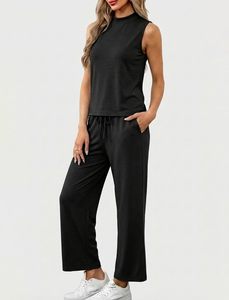 Womens Casual Tank and Trouser <b>Set</b> Lightweight Two Piece Outfit Soft Stretch Fabric Matching <b>Set</b> Elegant Comfortable Daily Wear - Product Image 5