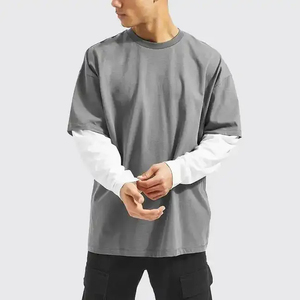 Custom Men's 100% Cotton Worsted Double-Layer Long Sleeve T-Shirt Comfortable Knitted Fabric Oversized Fit - Product Image 2