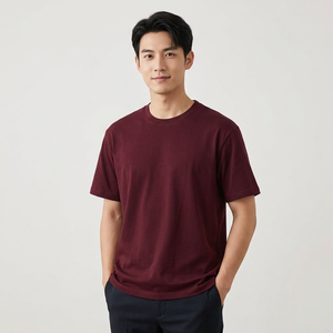 เสื้อยืดคอกลมแขนสั้นผ้าฝ้ายสีพื้นสำหรับผู้ชาย ทรงปกติ สวมใส่สบาย ผ้าเจอร์ซีย์ถัก - Product Image 5