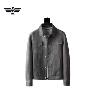 Blouson Trucker Homme en Daim au Design Unique, Style Vintage, Boutonné, Décontracté, avec Logo Frontal, Teint Uni - Product Image 4