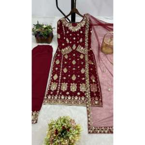 Magnifique ensemble haut-bas et dupatta fantaisie pour les fêtes, robes de cocktail élégantes - Product Image 1