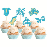 24 décorations de gâteaux bleues à paillettes pour baby shower, avec motifs nœud papillon, barboteuse et biberon, pour révélation du sexe et fête d'anniversaire