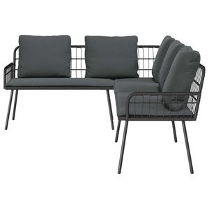 Juego de sofás de jardín de ratán sintético negro de 2 piezas con cojín - Product Image 4