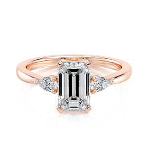Anillo de Compromiso de Tres Piedras con Diamante Cultivado en Laboratorio con Corte Esmeralda, 1.70 CTW, Oro Sólido de 14K, Chapado en Rodio, Certificado IGI, Lujoso Anillo de Boda - Product Image 1