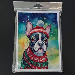 การ์ดอวยพรคริสต์มาส whimsical Boston Terrier พร้อมซองจดหมายขนาด8 A7ขนาด5x7 - Product Image 3