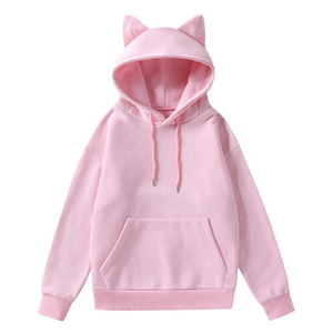 Sudadera con Capucha de Orejas de Gato Rosa, Unisex, Holgada, Informal, de Color Sólido, con Forro Polar, para Otoño - Product Image 1