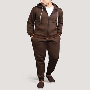 Survêtement à capuche marron pour homme, fermeture éclair intégrale, coupe décontractée, coton, vêtements d'automne avec poches latérales - Product Image 2