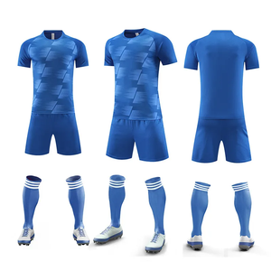 Uniforme de Fútbol Sublimado Personalizado, Estampado Geométrico Azul, Cuello Redondo, Manga Corta, Absorbe la Humedad, Ropa Deportiva para Adultos - Product Image 1