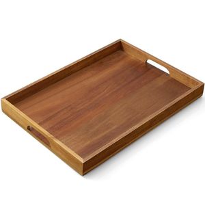 Handmade Acacia Wood Serving <b>Tray</b> with Cutout Handles - <b>Large</b> Rectangular Ottoman <b>Tray</b> for Coffee Table Breakfast & Party Decor - Product Image 1