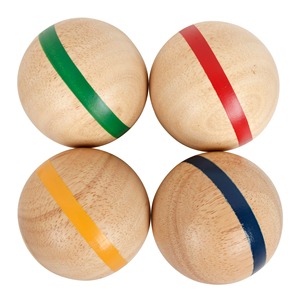 Juego de bochas de madera con rayas de colores y pallino rojo en bolsa de malla, juego duradero para jugar al aire libre, juguetes educativos - Product Image 5