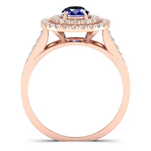 Bagues de fiançailles en or massif 14 carats avec diamants et saphir bleu véritable, prix de gros REYES, cadeau d'anniversaire, bijoux fins - Product Image 4
