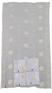 Wholesale Embroidered Swiss Voile <b>Shawl</b> Garbasaar White Floral Eyelet Stripe Rhinestone Scalloped Border OEM ODM Custom - Product Image 2