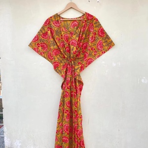 Respirant indien doux coton caftan robe bloc imprimé Caftan Maxi robe plage couvrir robe de maternité - Product Image 1