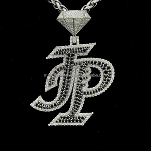 จี้เพชรสองสีขาวและดำแบบกำหนดเองจี้เงินแท้925จี้ตัวอักษรฮิปฮอปเครื่องประดับจี้รูปเพชร - Product Image 1