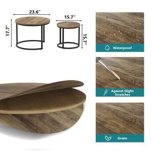 Juego de 2 mesas auxiliares redondas modernas con tablero de madera y estructura de metal negro - Product Image 4