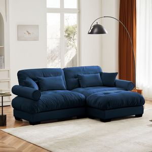 Modern Oversize 2-Seater Velvet <b>Sofa</b> with Ottoman Bolster Armrests Waist <b>Pillow</b> Throw <b>Pillows</b> for Living Room - Product Image 3
