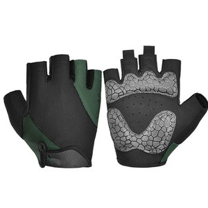 <b>Half</b> Finger Cycling Gloves Unisex Black Green Panelled Non <b>Slip</b> Racing Gloves Universal Size - Product Image 1