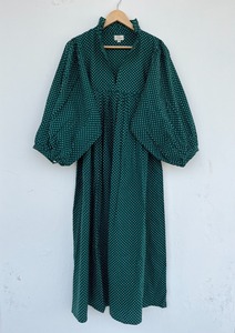 Wholesale Women Green Cotton Polka Dot Maxi Dress <b>Balloon</b> Sleeve Summer Dress - Product Image 1