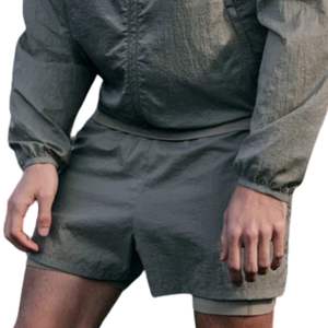 Ensemble veste coupe-vent translucide et short pour homme, veste légère à capuche avec taille élastique, ensemble de mode pour l'extérieur en olive - Product Image 4