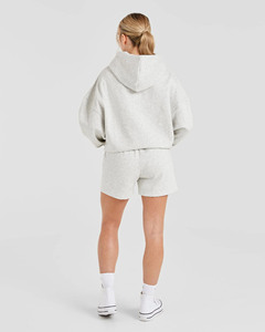 <b>Top</b> Selling Custom Logo Oversized Grey Marl Hoodie & <b>Shorts</b> 2 Piece <b>Set</b> Women's Tracksuits Cotton Breathable Women Sweatsuits - Product Image 4