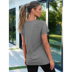 2025 2025 femmes décontracté t-shirts col en v à manches courtes été hauts grande taille plage vacances tenues vêtements - Product Image 3