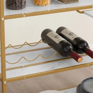 Modern Gold Metal Bar Cart with Marble Top Multi Tier Rolling Serving Trolley for Party and Home Use - Product Image 2