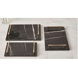 Bandeja Rectangular Moderna de Mármol Verde con Asas Doradas para Decoración de Bautizos y Cumpleaños, Uso de Lujo en el Hogar y Hostelería - Product Image 6