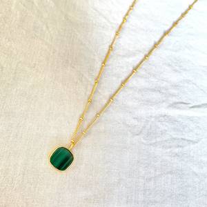 Malachite Pendant Sterling Silver Gold Plated Adjustable Chain Green Stone Necklace Handmade Jewelry Wholesale Supplier - Product Image 1