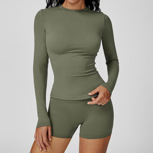 เสื้อโยคะแขนยาวสีพื้นแบบใหม่ ผ้าสแปนเด็กซ์/ไนลอนเนื้อนุ่ม ยืดได้สี่ทิศทาง กระชับรูปร่าง - Product Image 4