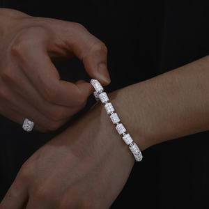 Bracelet pour homme en argent 925 avec diamants taille baguette, serti en chaîne, maillons géométriques de luxe, pour usage quotidien - Product Image 2