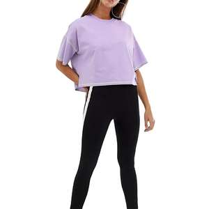 Camiseta Corta de Algodón con Efecto Ácido para Mujer, Cuello Redondo, Estilo Básico, Elástica e Informal - Product Image 3